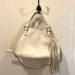 GILI white leather handbag with tassel